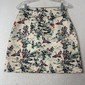 H&M skirt sz 8 Jacquard Floral water Cranes Birds Pencil Mini asian  inspired